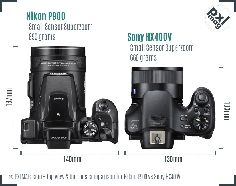 Nikon P900 vs Sony HX400V top view buttons comparison