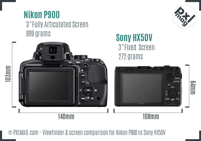 Nikon P900 vs Sony HX50V Screen and Viewfinder comparison