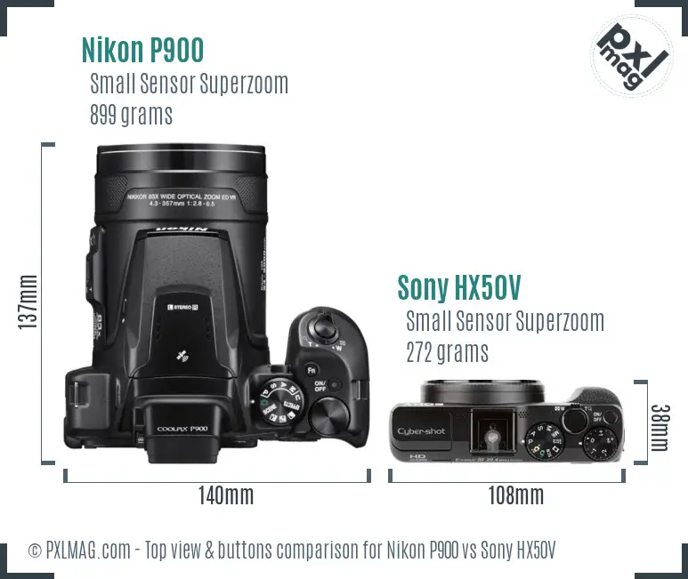 Nikon P900 vs Sony HX50V top view buttons comparison