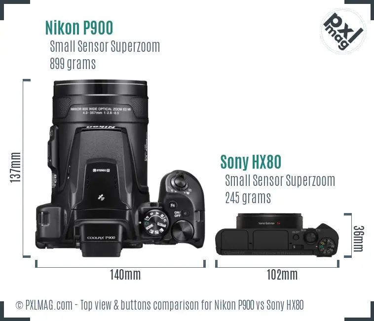Nikon P900 vs Sony HX80 top view buttons comparison