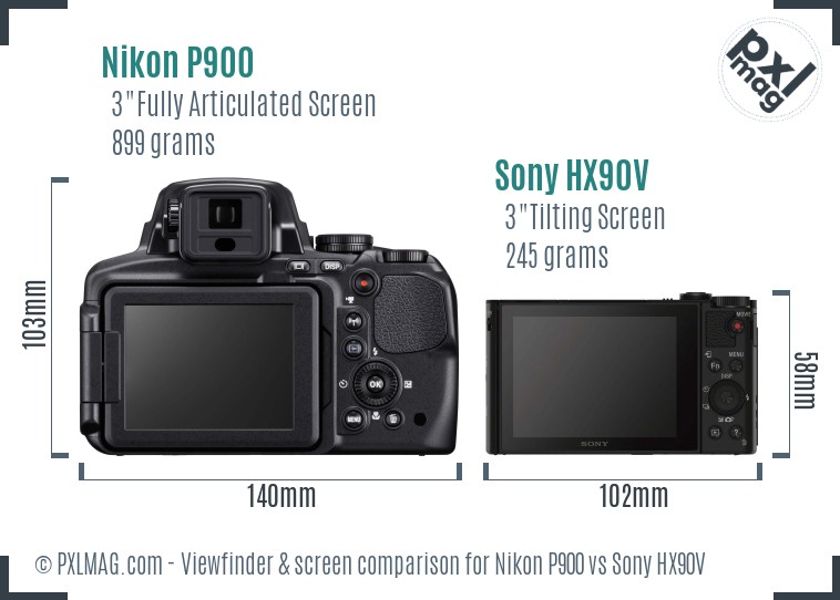 Nikon P900 vs Sony HX90V Screen and Viewfinder comparison