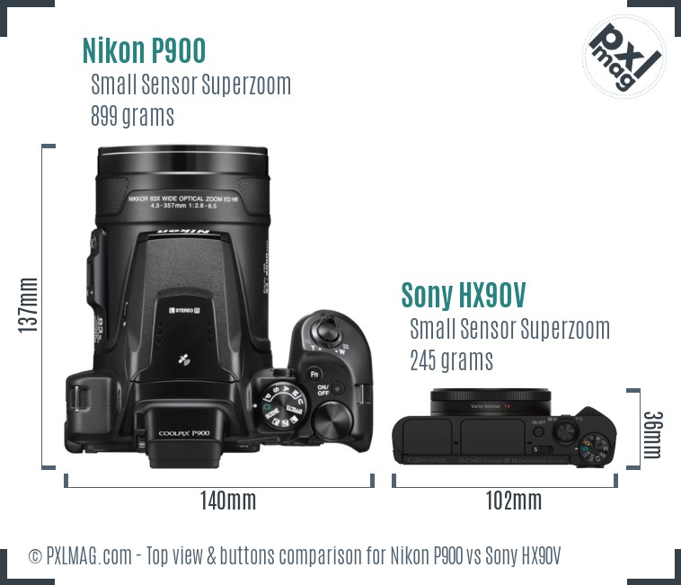 Nikon P900 vs Sony HX90V top view buttons comparison