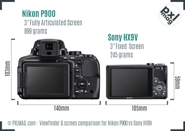Nikon P900 vs Sony HX9V Screen and Viewfinder comparison
