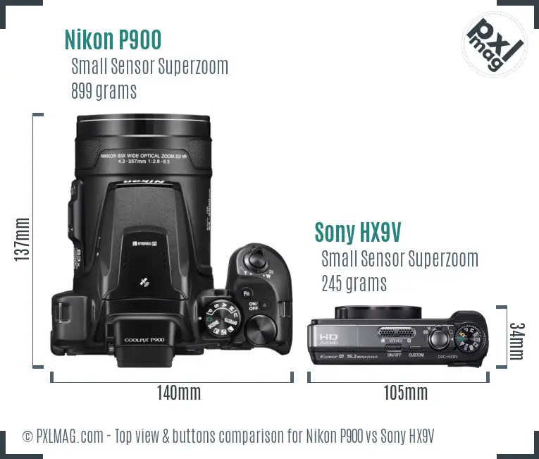 Nikon P900 vs Sony HX9V top view buttons comparison
