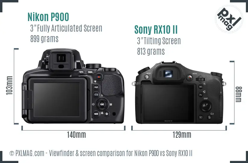 Nikon P900 vs Sony RX10 II Screen and Viewfinder comparison