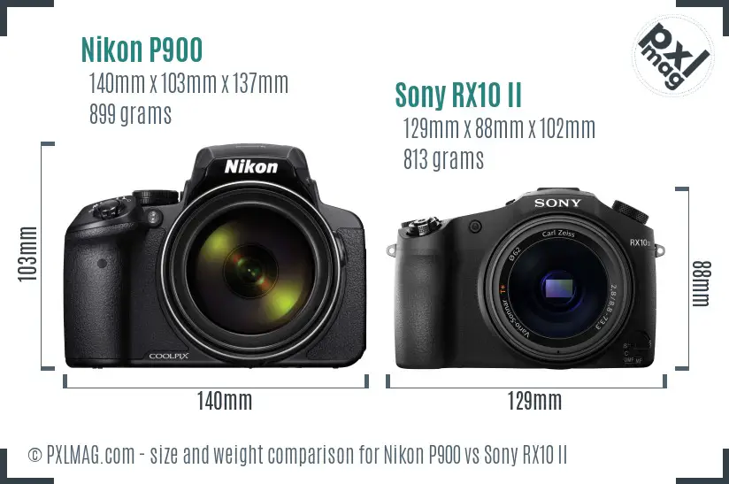 Nikon P900 vs Sony RX10 II size comparison