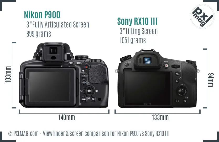 Nikon P900 vs Sony RX10 III Screen and Viewfinder comparison