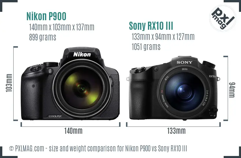 Nikon P900 vs Sony RX10 III size comparison