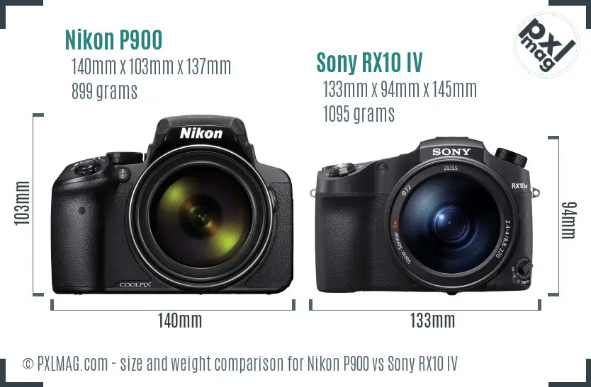 Nikon P900 vs Sony RX10 IV size comparison