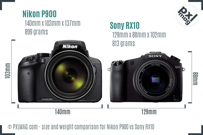 Nikon P900 vs Sony RX10 size comparison
