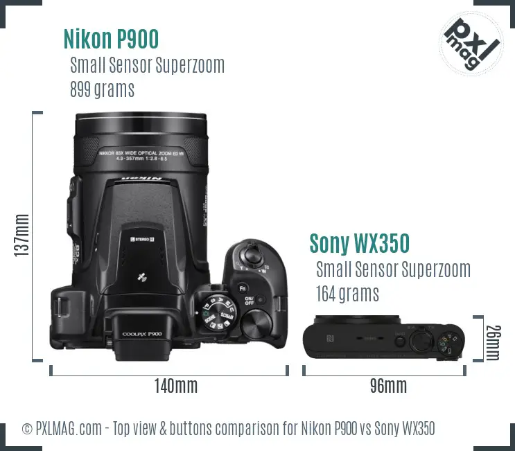 Nikon P900 vs Sony WX350 top view buttons comparison