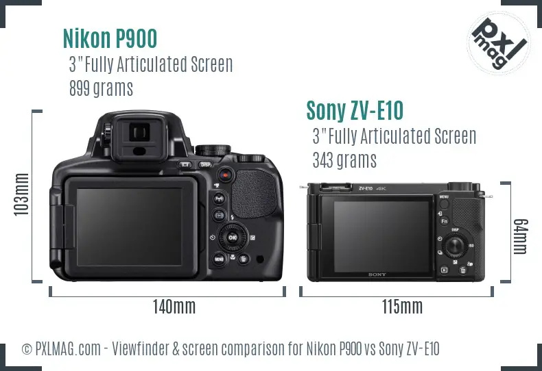 Nikon P900 vs Sony ZV-E10 Screen and Viewfinder comparison