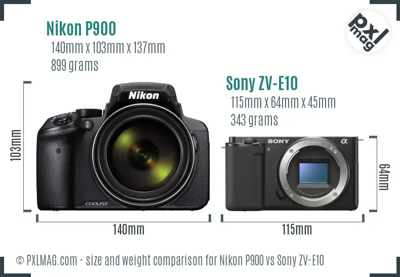 Nikon P900 vs Sony ZV-E10 size comparison