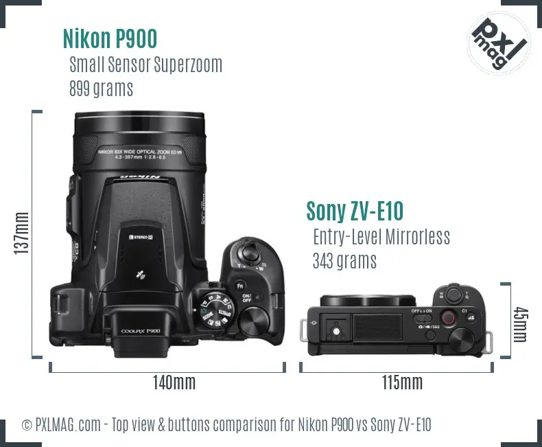 Nikon P900 vs Sony ZV-E10 top view buttons comparison