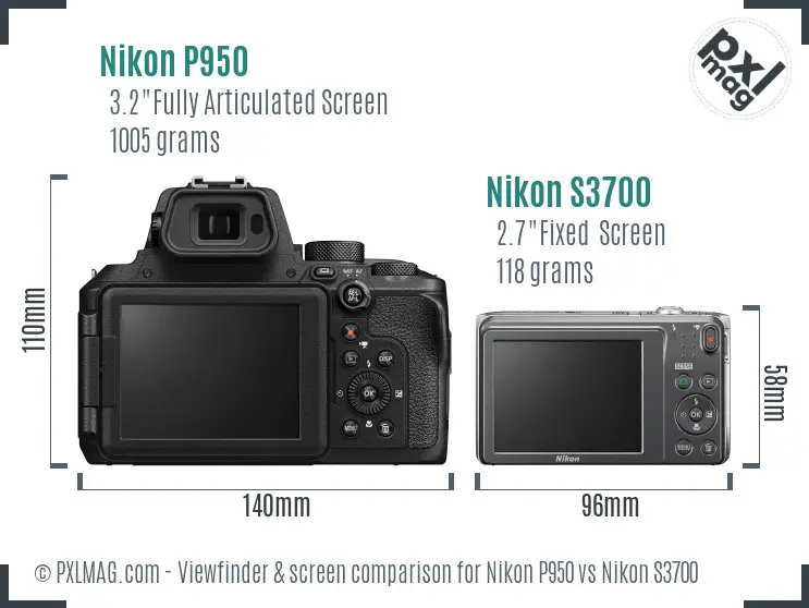 Nikon P950 vs Nikon S3700 Screen and Viewfinder comparison