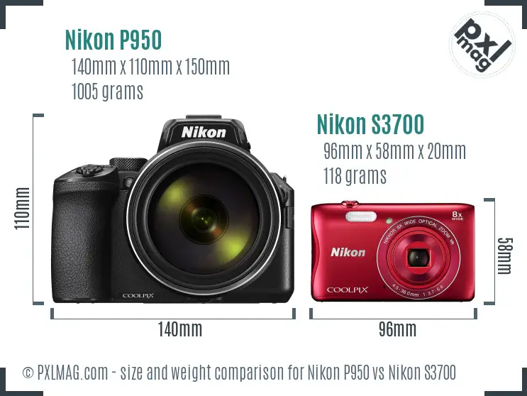 Nikon P950 vs Nikon S3700 size comparison