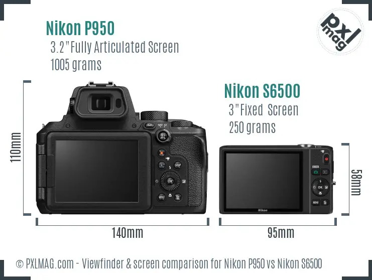Nikon P950 vs Nikon S6500 Screen and Viewfinder comparison