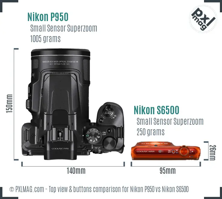 Nikon P950 vs Nikon S6500 top view buttons comparison