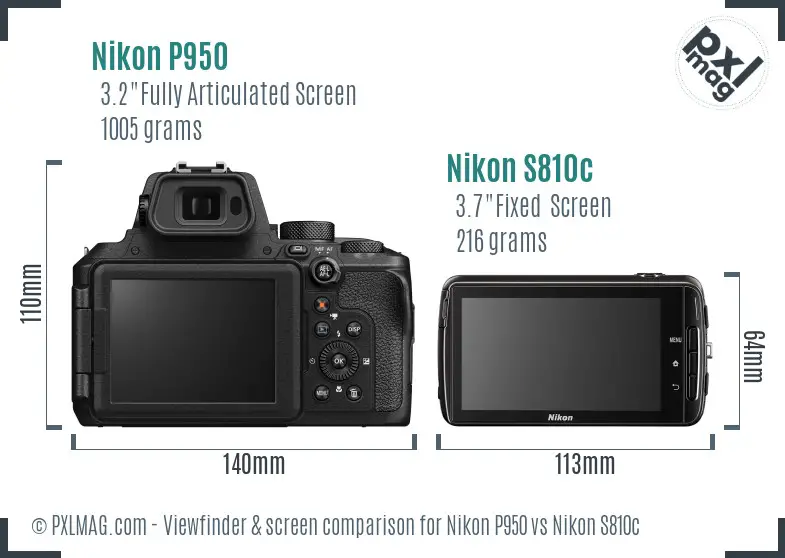 Nikon P950 vs Nikon S810c Screen and Viewfinder comparison