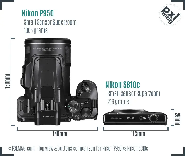 Nikon P950 vs Nikon S810c top view buttons comparison
