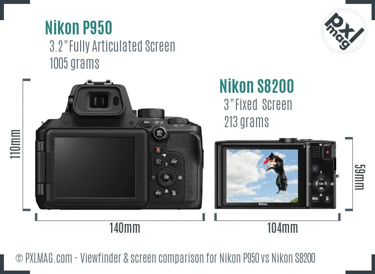 Nikon P950 vs Nikon S8200 Screen and Viewfinder comparison