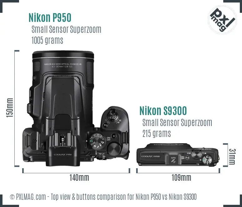 Nikon P950 vs Nikon S9300 top view buttons comparison