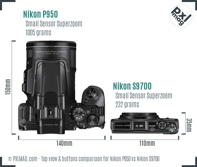 Nikon P950 vs Nikon S9700 top view buttons comparison