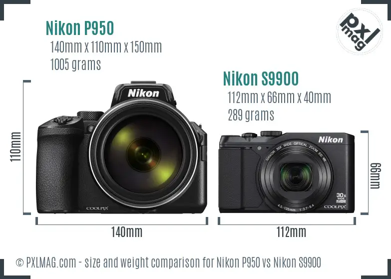 Nikon P950 vs Nikon S9900 size comparison