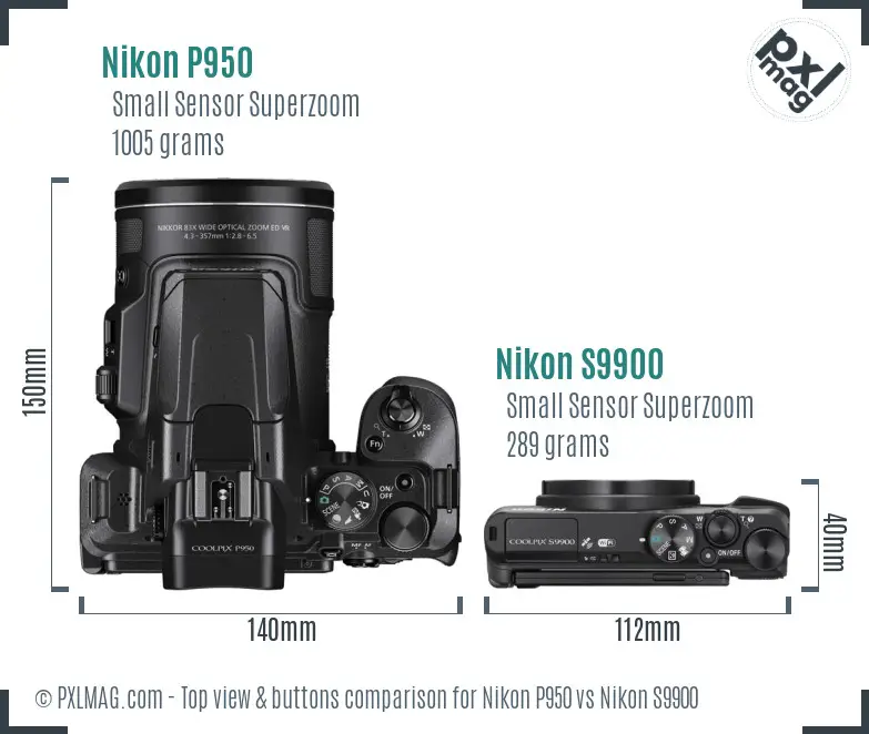 Nikon P950 vs Nikon S9900 top view buttons comparison