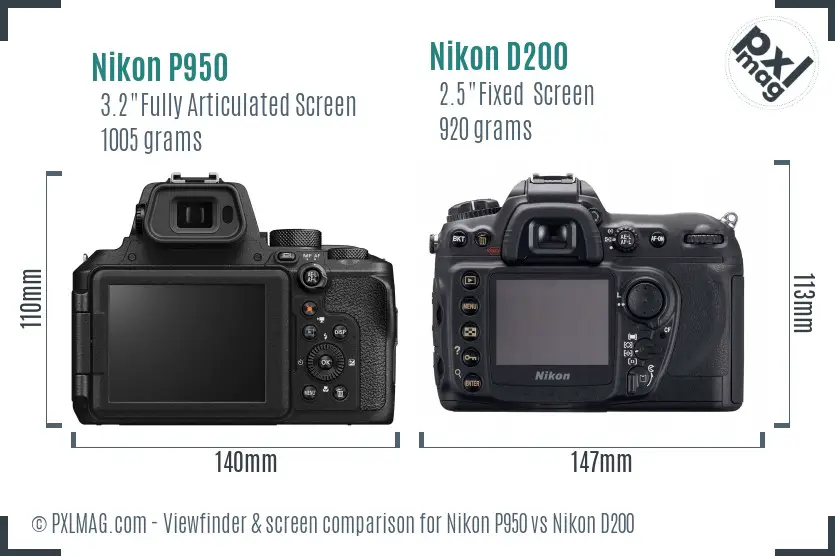 Nikon P950 vs Nikon D200 Screen and Viewfinder comparison