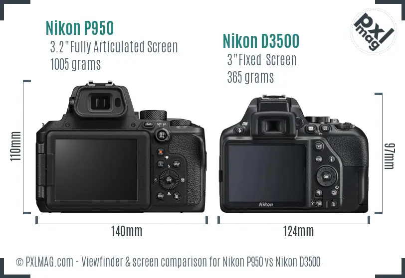 Nikon P950 vs Nikon D3500 Screen and Viewfinder comparison