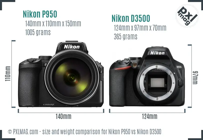 Nikon P950 vs Nikon D3500 size comparison