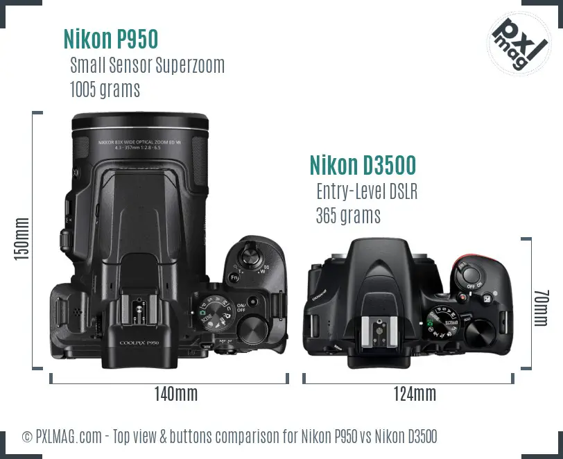 Nikon P950 vs Nikon D3500 top view buttons comparison