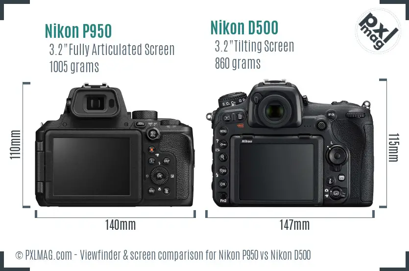 Nikon P950 vs Nikon D500 Screen and Viewfinder comparison