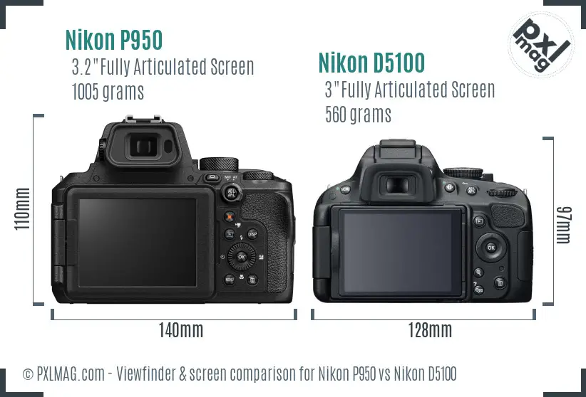 Nikon P950 vs Nikon D5100 Screen and Viewfinder comparison