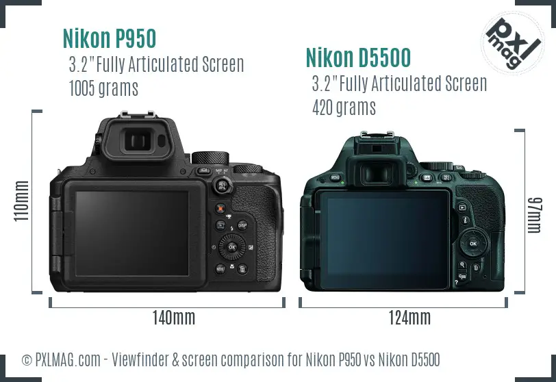 Nikon P950 vs Nikon D5500 Screen and Viewfinder comparison