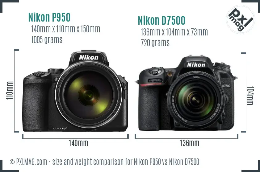 Nikon P950 vs Nikon D7500 size comparison Nikon P950 vs Nikon D7500 size comparison