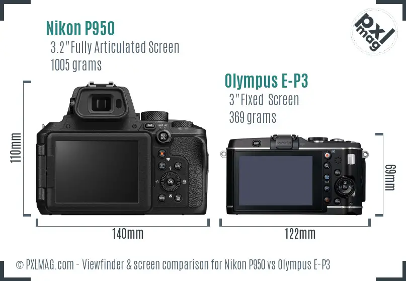 Nikon P950 vs Olympus E-P3 Screen and Viewfinder comparison