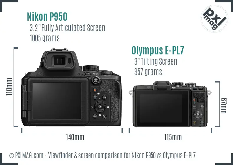 Nikon P950 vs Olympus E-PL7 Screen and Viewfinder comparison