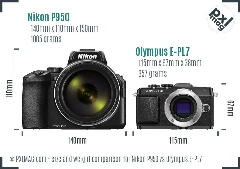 Nikon P950 vs Olympus E-PL7 size comparison
