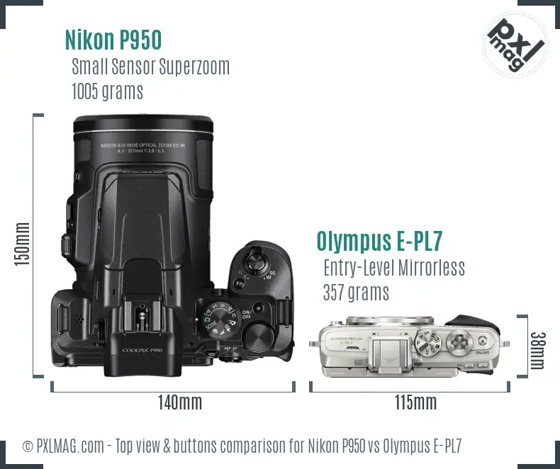 Nikon P950 vs Olympus E-PL7 top view buttons comparison
