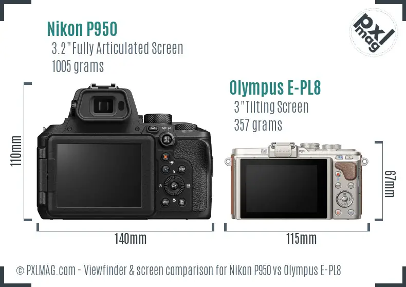 Nikon P950 vs Olympus E-PL8 Screen and Viewfinder comparison