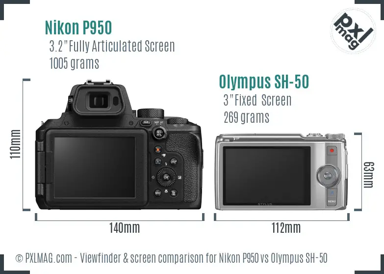 Nikon P950 vs Olympus SH-50 Screen and Viewfinder comparison