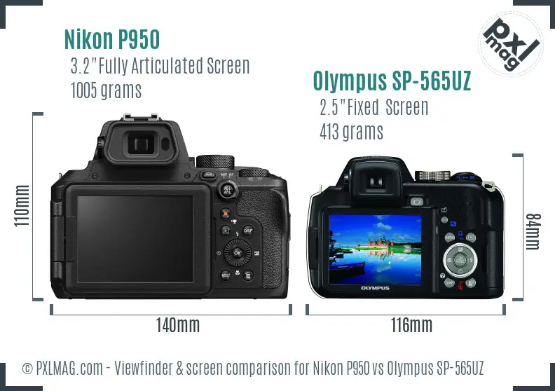 Nikon P950 vs Olympus SP-565UZ Screen and Viewfinder comparison