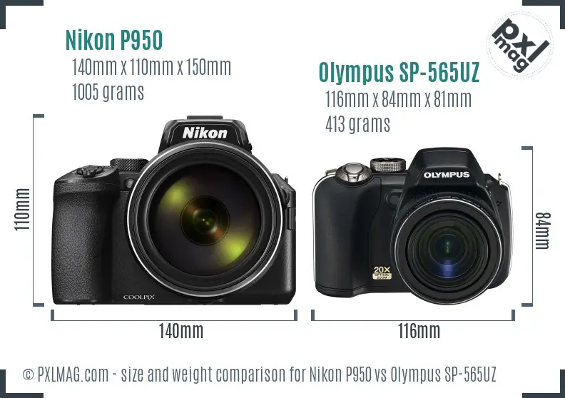 Nikon P950 vs Olympus SP-565UZ size comparison