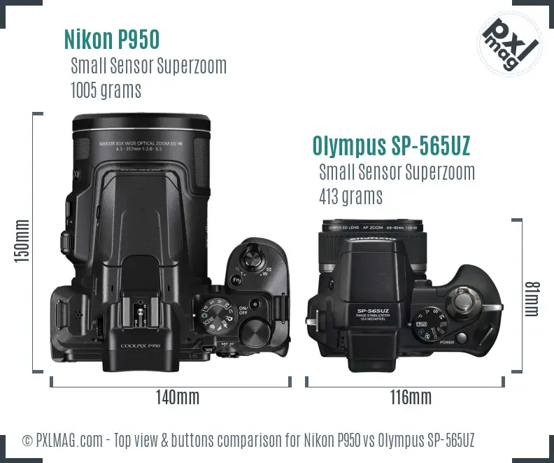 Nikon P950 vs Olympus SP-565UZ top view buttons comparison