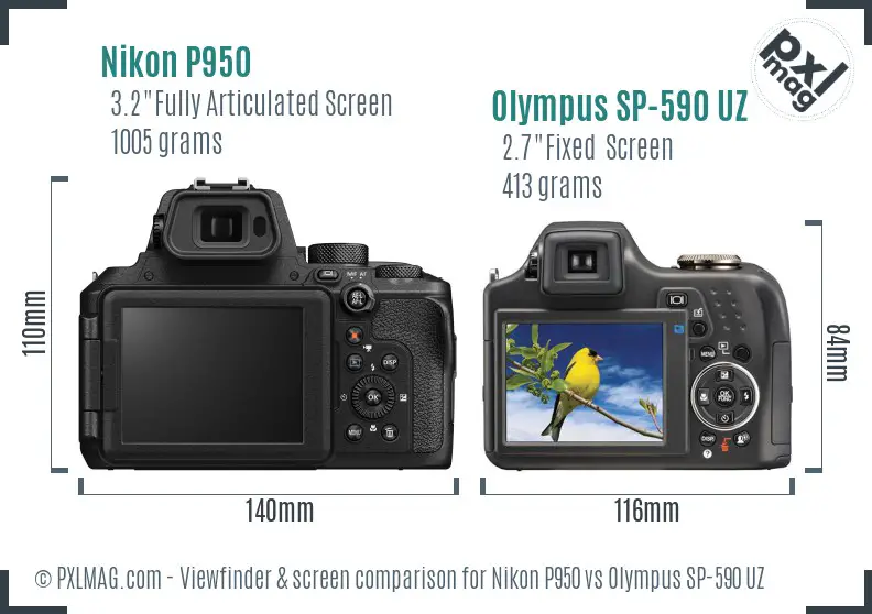 Nikon P950 vs Olympus SP-590 UZ Screen and Viewfinder comparison