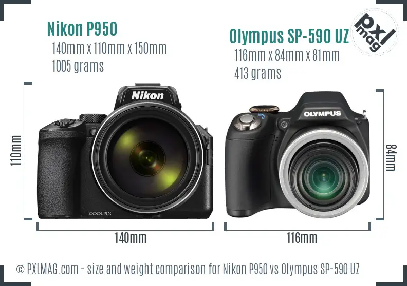 Nikon P950 vs Olympus SP-590 UZ size comparison