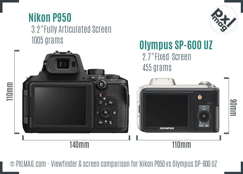 Nikon P950 vs Olympus SP-600 UZ Screen and Viewfinder comparison