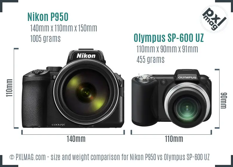 Nikon P950 vs Olympus SP-600 UZ size comparison